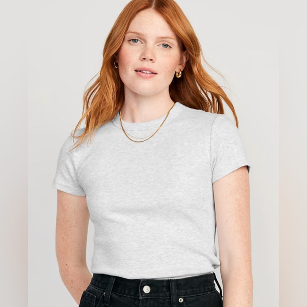 Old Navy Snug Ribbed Light Heather Gray T-Shirt